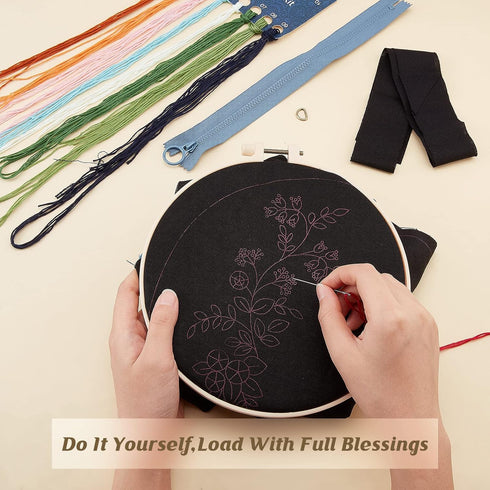 WADORN DIY Embroidery Coin Purse Kit, Handmade Embroidery Crescent Bag Cross Stitch Kit with Instruction Flower Pattern 6.7×4.7 Inch Needlework Se...