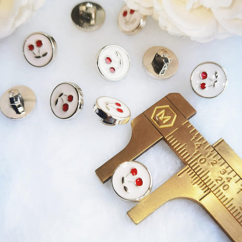 10 Pieces Resin Buttons Silvery Round Shape Enamel White Crystal Button Embed Red Cherry Pattern for Jewelry Making Wedding Bouquet Decorations (1...