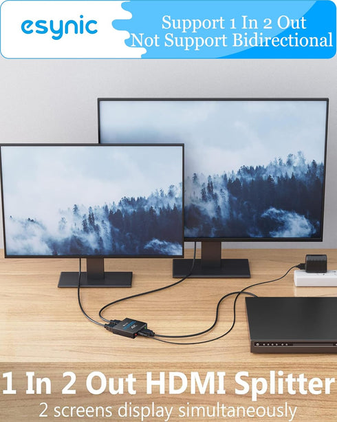 eSynic 4K/30HZ HDMI Splitter 2 Way HDMI Splitter 1 in 2 Out HDMI 1.4 Double Monitors for HDTV PS4 Blu-ray Player Laptop Satellite etc(Not Support ...