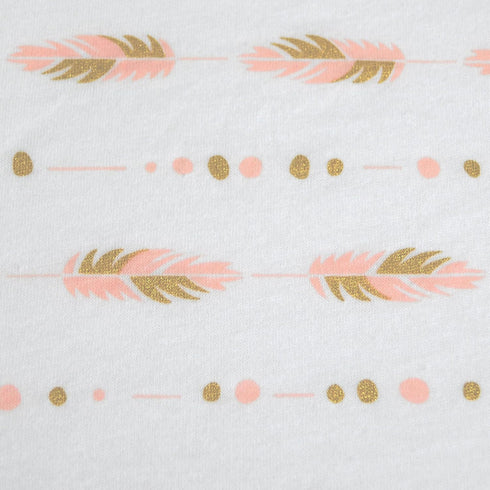 TL Care Printed 100% Cotton Knit Fitted Contoured Changing Table Pad Cover - Compatible with Mika Micky Bassinet, Sparkle Gold/Pink Feathers, for ...