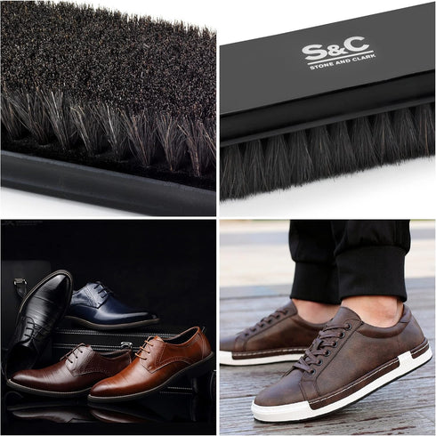 Premium Black Horse Hair Brush - Horse Hair Shoe Brushes for Polishing, Cleaning & Buffing Leather Shoes - Boot Brush with Soft Bristles, Comfy Gr...