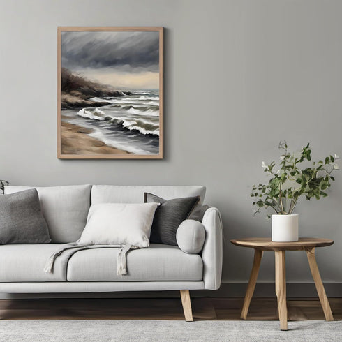 Posterizer 1 pcs-the sea and the beach in winter in oil painting style-2-Landscape & Nature Art-GIft for Men Women Teens-Dining Room Decor- unfram...