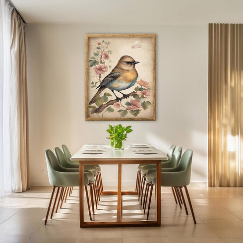 Posterizer 1 pcs- Beautiful yellow and blue bird with wild pink flowers-Art for Animal Lovers-Floral Botanical Art- Gift for Men Women Teens-Decor...