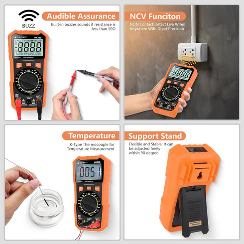 Multimeter Tester 2000 Counts Digital Multimeter with DC AC Voltmeter and Ohm Volt Amp Meter, Tests Live Wire, Continuity, Temperature, Diode Meas...