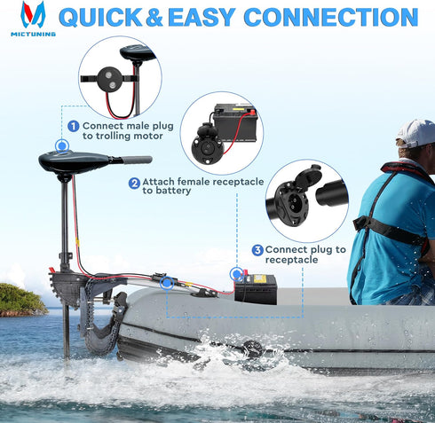 MICTUNING Trolling Motor Plug and Receptacle 12V Quick Connect Socket Compatible With Minn Kota Marine Boat Kayak, 2 Wire 8 Gauge Male Female Trol...