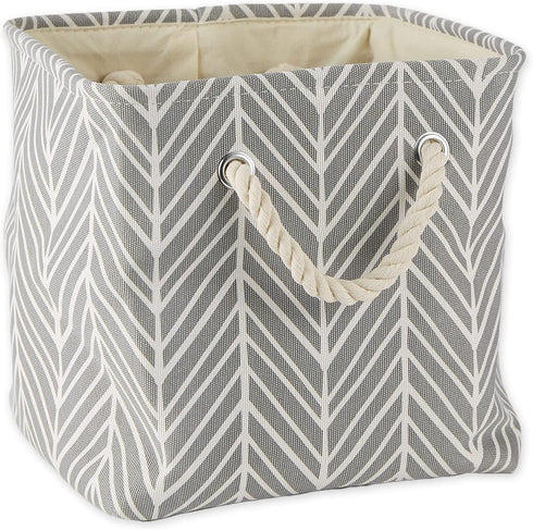 DII Polyester Container with Handles, Herringbone Storage Bin, Large Round, Small Square, Gray...