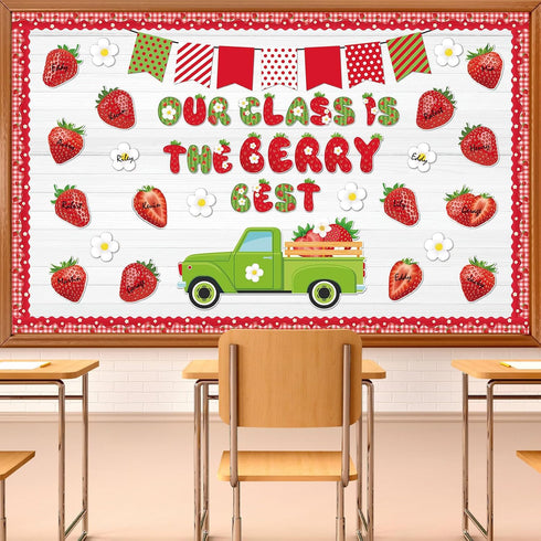 Strawberry Bulletin Board Decorations Set Red Plaid Strawberry Flower Daisy Bulletin Boards Decoration Summer Classroom Strawberry Paper Cutouts f...