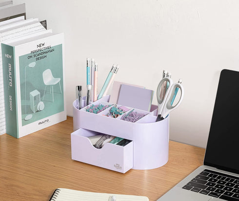 Lavender Desk Organizer for Office Supplies and Desk Accessories - Pen Holder Desktop Organization for Room College Dorm Home School (White Lavend...