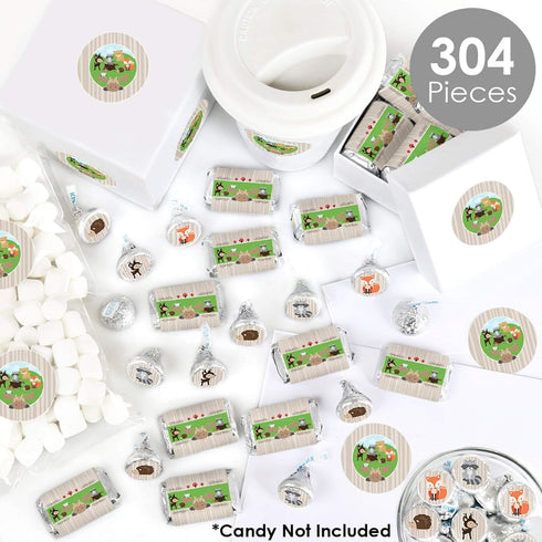 Big Dot of Happiness Woodland Creatures - Mini Candy Bar Wrappers, Round and Circle - Baby Shower or Birthday Party Favor Sticker Kit - 304 Pieces...
