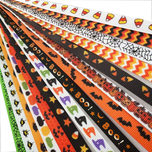 Chenkou Craft 3/8" (10mm) Assorted 15yards Halloween Grosgrain Ribbon DIY craft Accessory happy halloween ribbons(10mm halloween)...