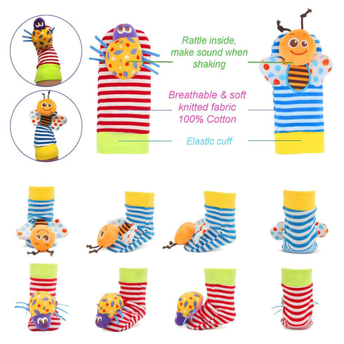 BLOOBLOOMAX Baby Infant Rattle Socks Toys, Sock rattles for Babies 0-24 Months Baby Animal Foot Finder Learning Toy (Cotton D)...