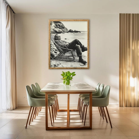 Posterizer 1 pcs-outdoor black and white photo art-rugged man in chair 2-Photography Art-Retro Art-Decorations for Bedroom, Office, Living Room - ...