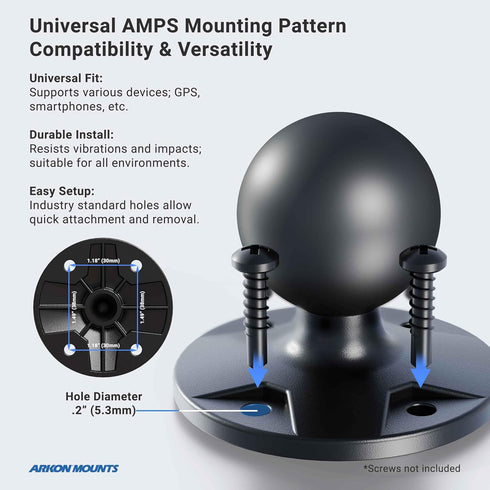 ARKON Mounts Circular 38mm (1.5") Ball to 4-Hole AMPS Adapter | Permanent Mount to Flat Surfaces | Reinforced Composite Construction for Durabilit...