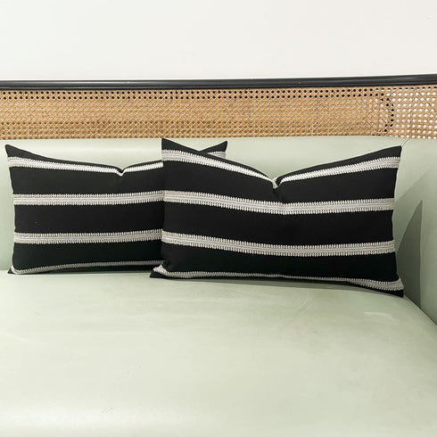 Slow Cow Decorative Rectangular Throw Pillow Cover Textured Lumbar Accent Cushion Cover for Couch Sofa 12 x 20 Inches Black Mixed Off White...