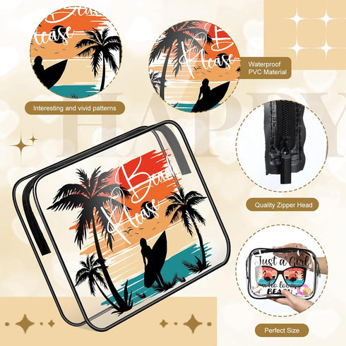 3 Pcs Beach Clear Makeup Bag, Beach Cosmetic Bags Seaside Clear Toiletry Bag Transparent PVC Waterproof Zipper Pouch Travel Organizer Storage Bag ...