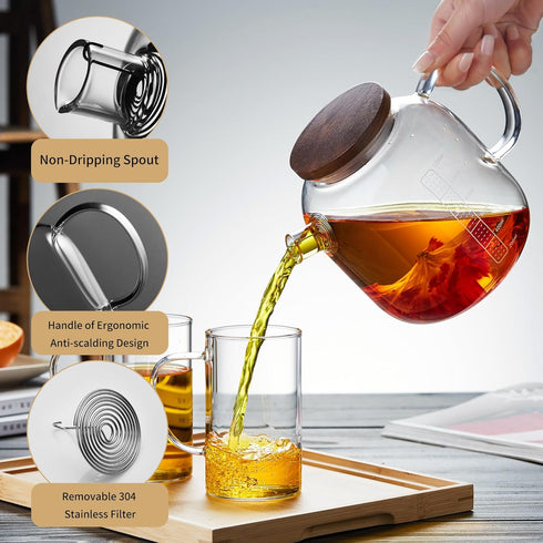 Glass Teapot with Infuser and Lid 40.6 fl oz, Stovetop Gas Safe, Thickened Heat Resistant Borosilicate Glass Tea Kettle...