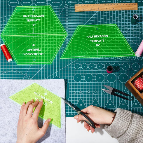 Kigley 3 Pcs Half Hexagon Quilting Template Acrylic Quilting Template Ruler 8 9 10 Inch Quilt Rulers for Quilting and Sewing Layer Cake Patchwork ...