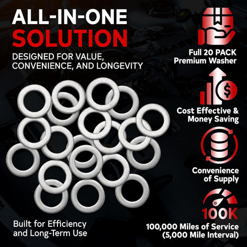 VOTEX-Made in USA- Oil Drain Plug Crush Washer M14 14MM, Gasket Seal Ring - Fits Acura, Honda, Kia, Hyundai and More, 20 Pack, 94109-14000, 007603...