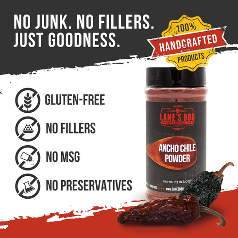 Lane's Ancho Chile Powder Spice, All-Natural Ancho Chili Powder Seasoning with Sweet & Smoky Ancho Chiles Flavor, No Preservatives Made in USA, 7....