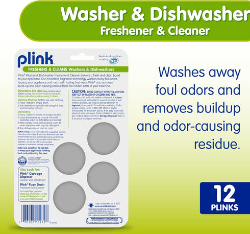 Plink Washer and Dishwasher Freshener and Cleaner, 3 Packs of 4, 12 Total Tablets...
