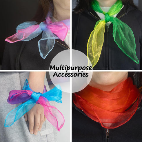 Novelty Place 12 Pcs Dance and Juggling Scarves - Gradient Colors Silk Square Scarf with Hemmed Edges - Easy Clean Ideal Performance Props Accesso...