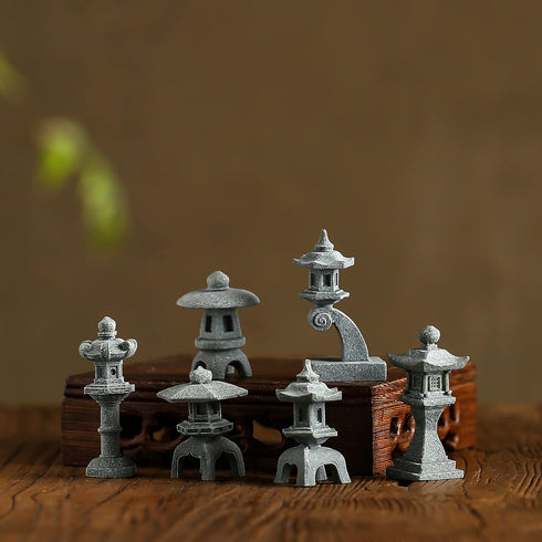 Miniature Japanese Lantern Pagoda Figurines Asian Decor Fish Tank Aquarium Ornament Fairy Garden Accessories Zen Terrarium Bonsai Decorations (6 S...