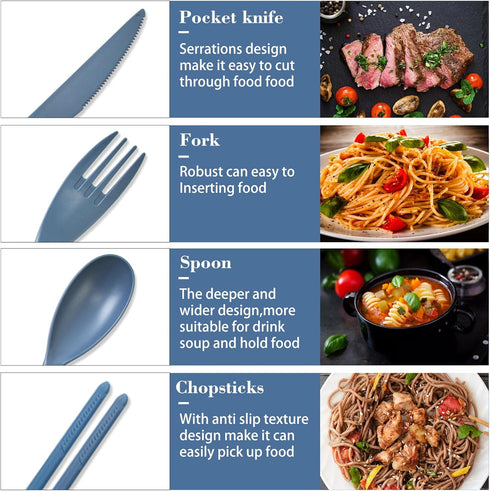 Large Reusable Travel Utensils Set with Case, Plastic Silverware Set for Adults Travel Picnic Camping, Portable Flatware Cutlery Set with Chopstic...