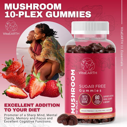 Mushroom Complex Gummies – 60-Count 2500mg Mushroom Gummies with Lion’s Mane, Reishi, Cordyceps, Shiitake, Chaga – Strawberry Gummy Supplement for...