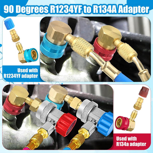 R1234yf Adapter R1234yf to R134a Quick Coupler High Low Side Ac Fitting Adapter with Valve Core Hose Seal Thimble Valve Core Remover for Car AC Ai...