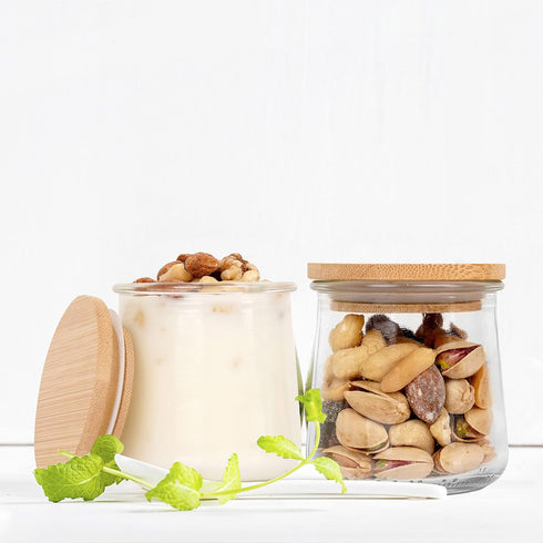 Oui Yogurt Jar Lids, Oui Yogurt Bamboo Jar Lids Set, Wooden Lids for Oui Yogurt Jars, Oui Yogurt Jars Lids with Silicone Sealing Rings, Cookie Gla...