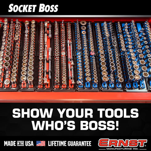 Ernst Manufacturing 8498HV 13-Inch Socket Boss, Premium 3-Rail Multi-Drive Socket Organizer, High Visibility - Made in USA...