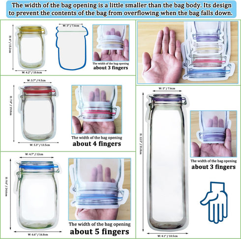 20Pack 1000ml (9.6x6.6inch) Reusable Mason Jar Bags for Candy & Snacks - Leakproof Storage & Display...