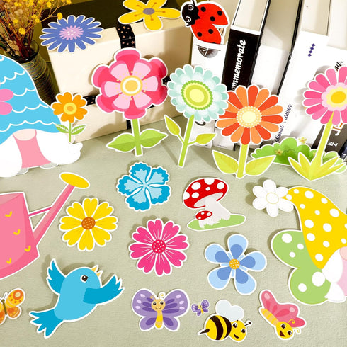Konsait Spring Bulletin Board Decorations, 68Pcs Spring Bulletin Board Set, Big Umbrella Flowers Waterdrop Spring Cutouts for Home Office Classroo...
