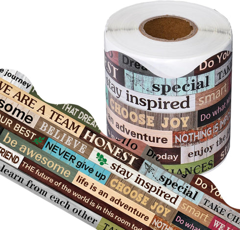 Whaline 65.6Ft Inspirational Bulletin Board Border Growth Mindset Scalloped Decorative Border Trim Motivational Craft Border Decor for Back to Sch...