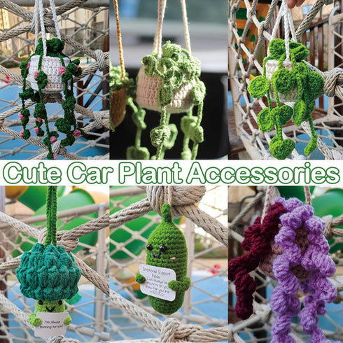 Cute Car Plant Accessories Cute Plant Crochet Car Mirror Suspension Accessories Orchid Potted Crochet Hand Woven Rearview Mirror Accessories (Y)...