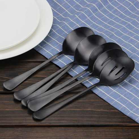 Serving Spoons x 3, Slotted Spoons x 3, AOOSY 8.7 inches Matte Black Utility Advanced Performance Skimmer Perforated, 8 3/4" Stainless Steel Black...
