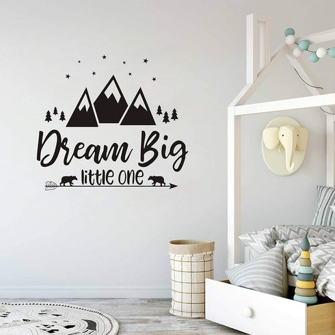 Dream Big Little One Quote Wall Decals, Nursery Wall Decals, Quote Decal, Woodland Wall Stickers, Vinyl Wall Decals for Children Baby Kids Boys Be...