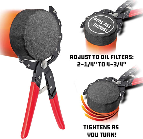 Powerbuilt 942068 Self-Adjusting Oil Filter Pliers , Red...