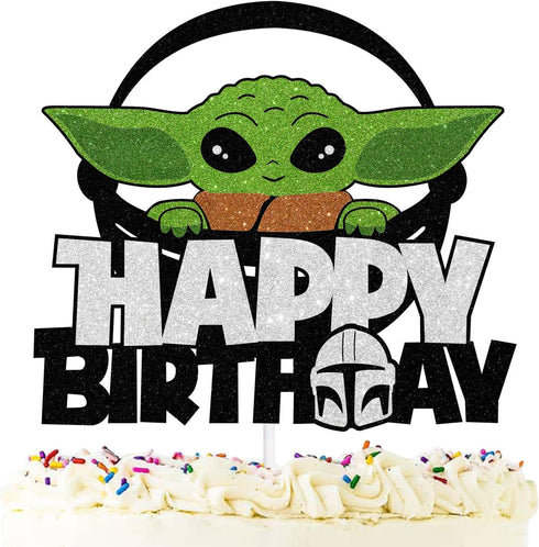 Happy Birthday baby Cake Topper Space Theme Cake Topper black Glitter Birthday boy girl baby Baby Shower Party Decoration LIANGSS...