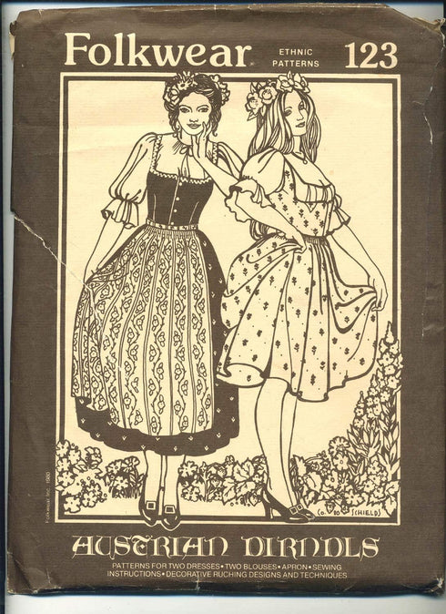 Folkwear Austrian Dirndl Dress #123 Renaissance Blouse Apron Skirt Bodice Sewing Pattern (Pattern Only) folkwear123...