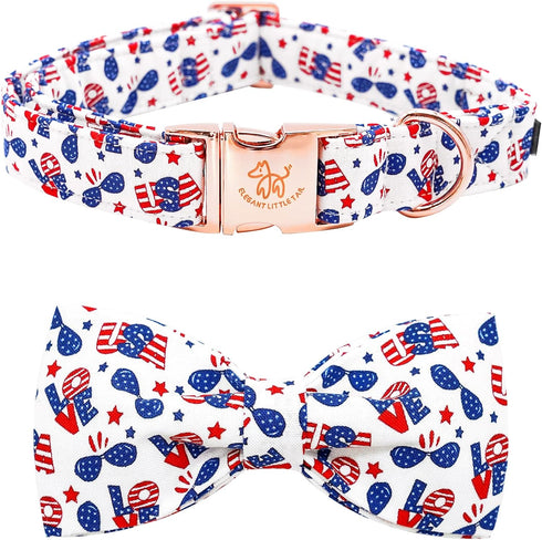 Elegant little tail Independence Day Dog Collar, American Flag Bowtie Dog Collars 4th of July American Pet Gift Adjustable Soft Puppy Collar for M...