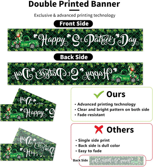 Probsin St Patricks Day Banner 120" x 20" St Patricks Decorations Yard Signs Irish Holiday Decor Party Supplies Shamrock Buffalo Plaid Irishman Ha...