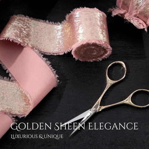 Rose Gold Chiffon Ribbon, Shimmery Gold Silk Ribbon Frayed Edge for Bridal Flower Bouquet Gift Wrapping Wedding Decor DIY Crafts 1.5" x 15 Yard 3 ...