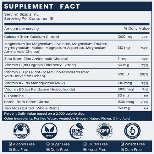 (2 Pack) 10 in 1 Calcium Magnesium Zinc D3 K2 Supplement, Liquid Drops with Vitamin D Vegan Calcium Citrate Magnesium Glycinate, Bone & Immune Sup...