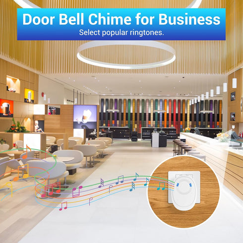 Door Chime, Wireless Door Chimes When Door Opens, Door Sensor Chime with 58 Music Prompts, 5 Volume Levels, LED Indicator and 160FT Range for Busi...