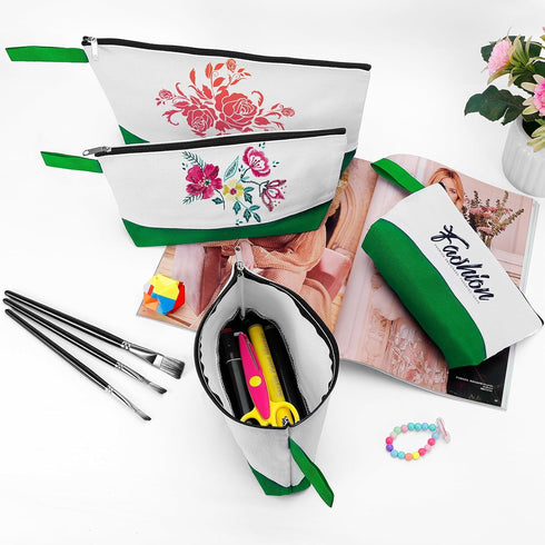 10 Pieces Cotton Canvas Makeup Bag with Bottom and Strap, Multi-Purpose Cosmetic Bag with Zipper Travel Toiletry Pouch, Blank DIY Craft Bag (White...