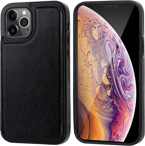 ONETOP Compatible with iPhone 12 Compatible with iPhone 12 Pro Wallet Case with Card Holder, PU Leather Kickstand Card Slots Case, Double Magnetic...