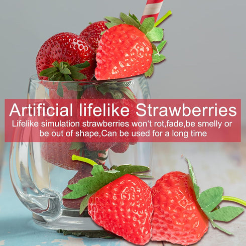 VIDELLY 20 Pieces Artificial Strawberries Fake Strawberries Lifelike Red Realistic Plastic Fruit for Kitchen Party Decoration Photo Prop,S Size...