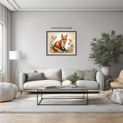 Posterizer 1 pcs- Red fox in the middle of beautiful wild flowers-Art for Animal Lovers-Floral Botanical Art- Gift for Men Women Teens-Decor for ...