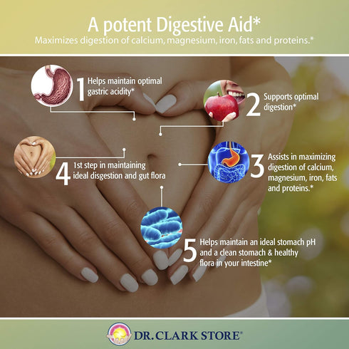Dr. Clark Betaine HCL Digestive Enzymes - Acid Reflux Medicine, Hydrochloric Acid Protein Supplement, Optimal Digestion Formula, 100 Gelatin Capsu...